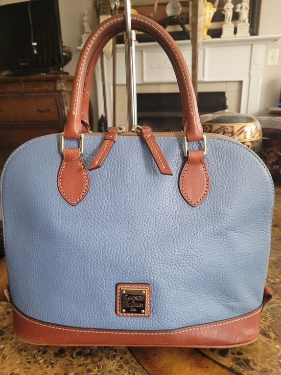 Dooney & Bourke Handbags - Dooney & Bourke Blue Leather Satchel with Brown Trim